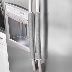 Silver-grey mesh fabric refrigerator handle covers set for non-slip protection on doors