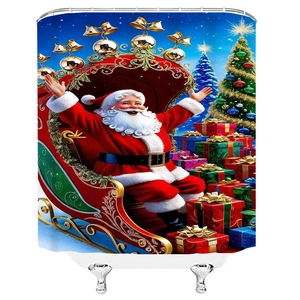 Tenda da doccia natalizia impermeabile con Babbo Natale sulla slitta e le sue renne