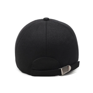 Adjustable winter baseball cap for men with warm earflaps and textured black twill fabric