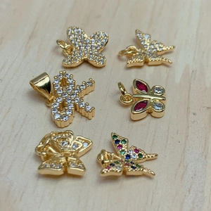 Set of 6 gold crystal butterfly and letter K charms for DIY jewelry making accessories
