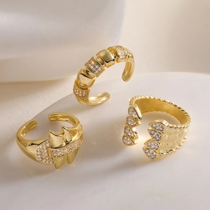 Geometric Adjustable Open Ring Copper 18K Gold Plated Micro Pave Cubic Zirconia Niche Design Fashion For Women