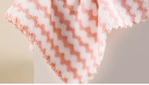 Close-up of pink and white coral fleece cloth with absorbent wavy microfiber texture