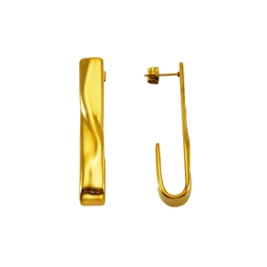 Detail view of gold wave textured stainless steel earrings with butterfly backings