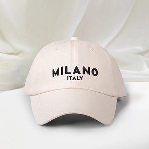 Adjustable MILANO ITALY embroidered cotton baseball cap in beige with minimalist outdoor style