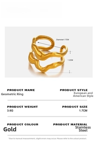 Detailed size chart of gold geometric stainless steel ring with 1.7cm diameter