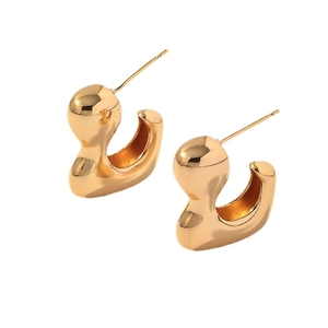 Irregular gold flowing liquid metal earrings with a high-shine mirror finish