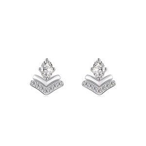 Minimalist S925 sterling silver geometric crown stud earrings with marquise cut zircon