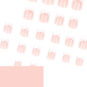 Short square French tips artificial nails with white edge and nude pink base color