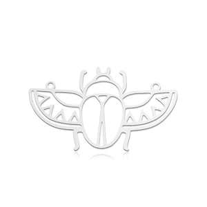 Detailed view of silver stainless steel scarab beetle pendant with hollow design
