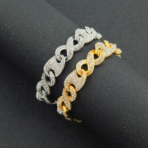 Hip hop iced-out cuban link bracelets in gold and silver finish with rhinestones