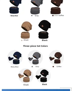Winter thermal set overview showing knit beanie scarf and gloves in multiple colors