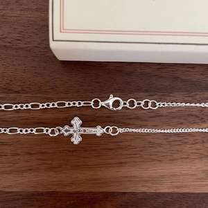 925 sterling silver crucifix cross necklace with mixed Figaro chain for women