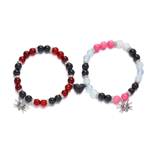 Halloween magnetic couple bracelets with spider charms and red black pink heart connection