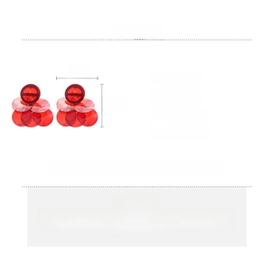 Detailed size and material specs for red round shell drop earrings with silver needle