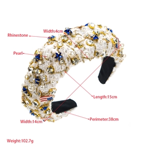Spécifications de taille pour serre-tête large orné de perles, strass et breloques