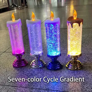 LED Candle Night Light Crystal Liquid Glitter Color Changing Modern Plastic Electronic Decorative Atmosphere Lamp