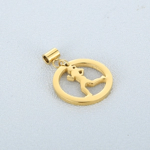 Pendentif circulaire en acier inoxydable avec silhouette de femme qui court évidée