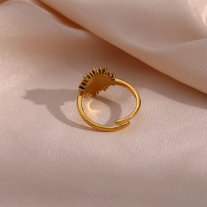 Adjustable 18K gold plated stainless steel ring featuring a sunburst evil eye design