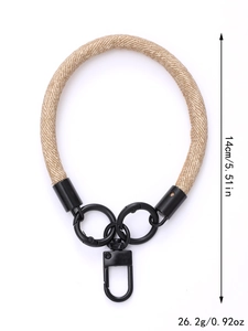 Detail view of beige braided wrist strap with dimensions 14cm and weight 26.2g