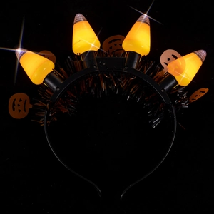 Halloween headband with 4 glowing orange pumpkin lights and festive black wire accents