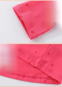 Detailed stitching on cuffs and hem of red polka dot long sleeve cotton dress