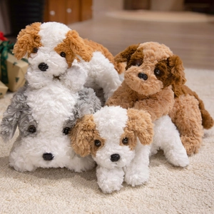 Puppy Plush Toy Realistic Dog Doll Soft Long Curly Fur PP Cotton Filled Lying Position Stuffed Animal Home Decor Kids Birthday Gift