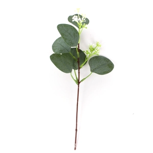 Artificial eucalyptus stem with grey-green leaves and small white berries for home decor