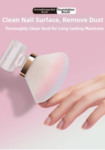 Detail showing pink and blue gradient soft bristles of the nail dust cleaning brush