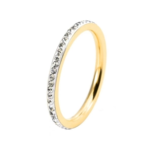 Elegant gold-plated titanium steel eternity ring inlaid with sparkling clear crystals
