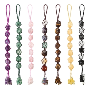 Chakra Natural Crystal Raw Stone Hanging Ornament Hand Woven Tassel Bohemian Healing Gemstone Home Car Decor Yoga Zen