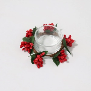 Mini Christmas wreath with red berries and green leaves for candle holder decoration