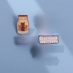 Funny dog cartoon enamel pin set with anti-depressant quotes for jackets and hats