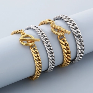 Necklace And Bracelet Jewelry Stainless Steel Cuban Link Toggle Clasp Hip Hop Punk Fashion Men Women