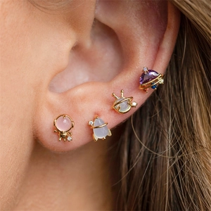 Space Astronaut Rocket Planet Earrings Brass Gold Plated With 925 Sterling Silver Earring Post Zircon Jewelry