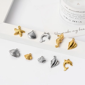 Marine life stainless steel pendants in gold and silver finish with seashell shapes