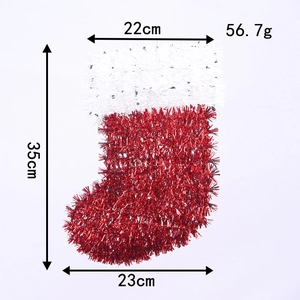 Detailed size specifications for red and white sequined Christmas stocking decoration