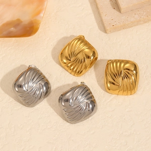 Geometric Square Stud Earrings Stainless Steel 18K Gold Plated Vortex Swirl Texture Chic Fashion Jewelry For Women