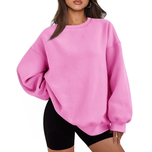 Pink oversized long sleeve hoodie for couples featuring ribbed cuffs and drop shoulder design