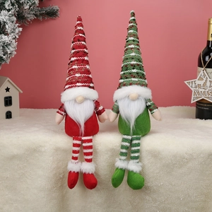 Christmas Gnome Plush Ornament Knitted Pointed Hat Long Striped Leg Faceless Doll Festive Home Decor Scandi Style