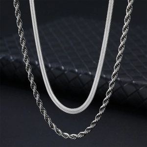 Layered Necklace Jewelry For Women Men Stainless Steel 18K Gold Plated Rope Chain And Herringbone Snake Chain