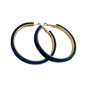 Minimalist velvet geometric hoop earrings in deep blue and gold finish for women