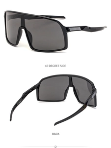 Detail view of black cycling sunglasses showing 45-degree side and back frame profile