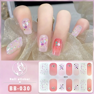 Detailed view of BB-030 5D nail stickers featuring pink gradient and butterfly patterns