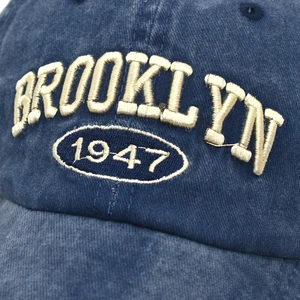 Casquette de baseball vintage bleue délavée avec broderie 3D Brooklyn 1947 pour protection solaire