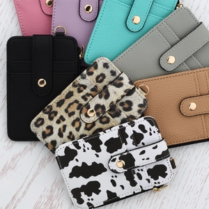Litchi pattern faux leather card holder wallet set in solid colors and animal prints