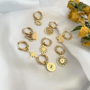 Stainless Steel 18K Gold Plated Dangle Earrings For Women Fashion Sun Star Butterfly Elephant Evil Eye Hoop Earrings Jewelry