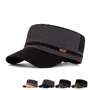 Men's distressed cotton cadet cap in various colors with vintage flat top design