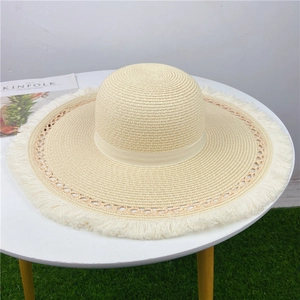 Cappello Da Sole In Paglia Da Donna Tesa Larga Vacanze Spiaggia Carta Intrecciata Frange Traforato Nastro Traspirante