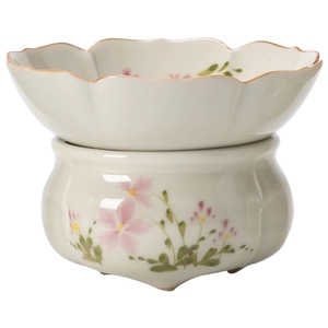 Hand-painted ceramic tea strainer set with pink floral patterns and elegant gold trim