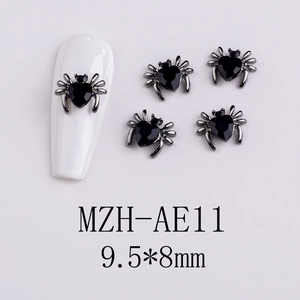 Detail of MZH-AE11 black heart spider nail art charm for gothic Halloween designs